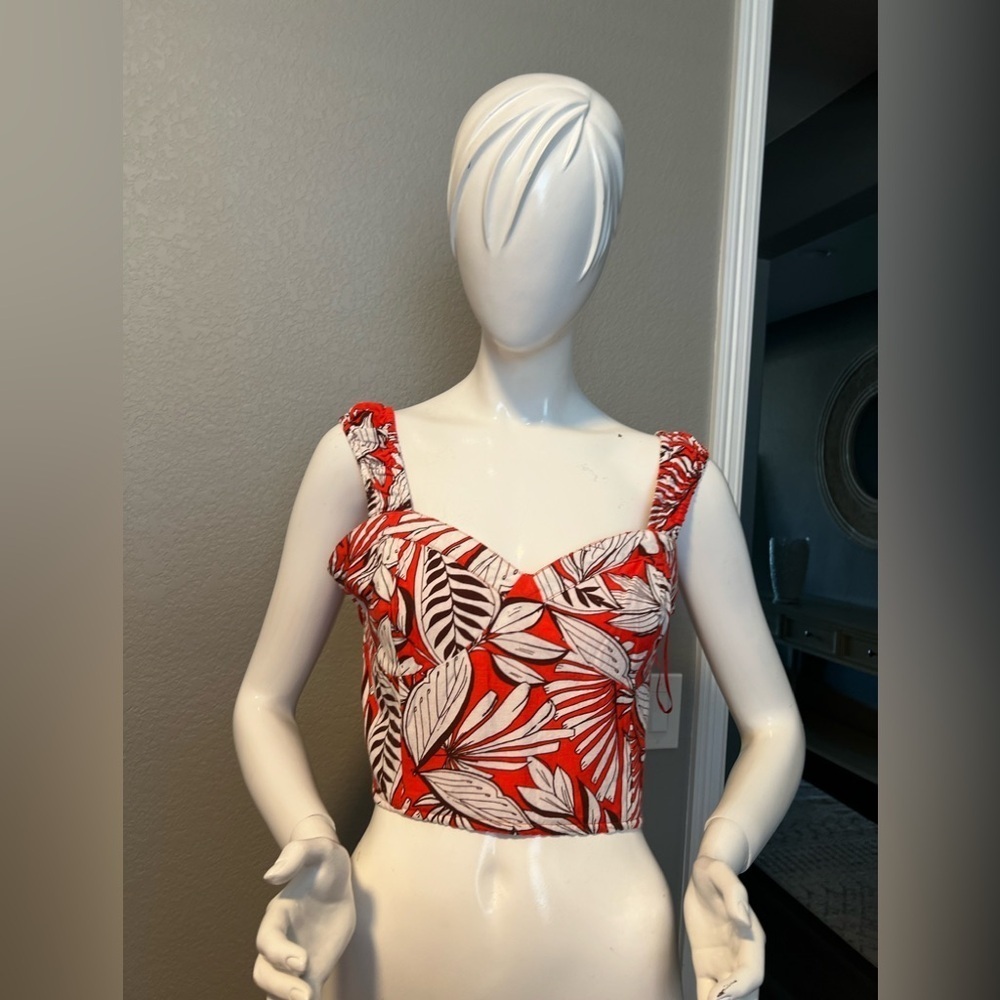 Japna Red Floral Cropped Top